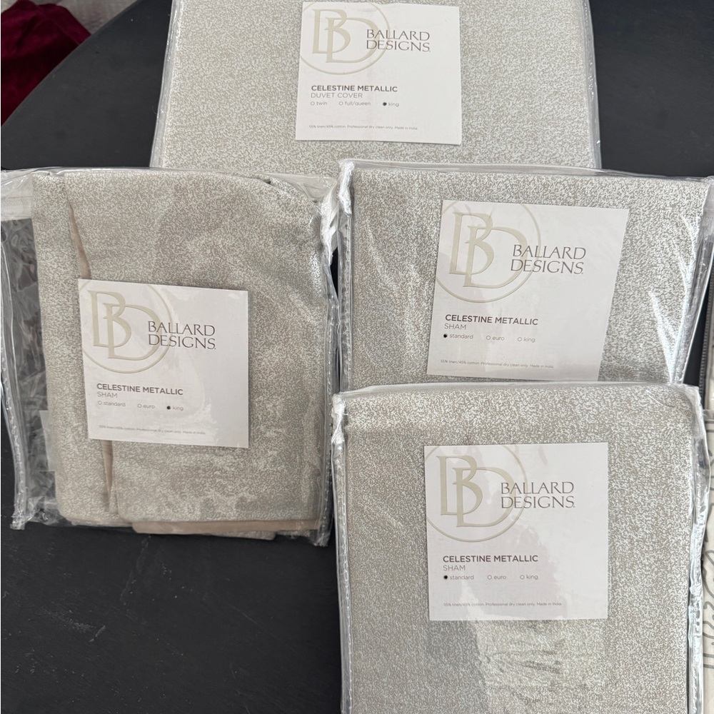 Ballard Designs Celestine Metallic Duvet Cover - Silver